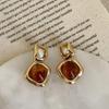 Amber-Colored French-Inspired Minimalist Retro Stud Earrings