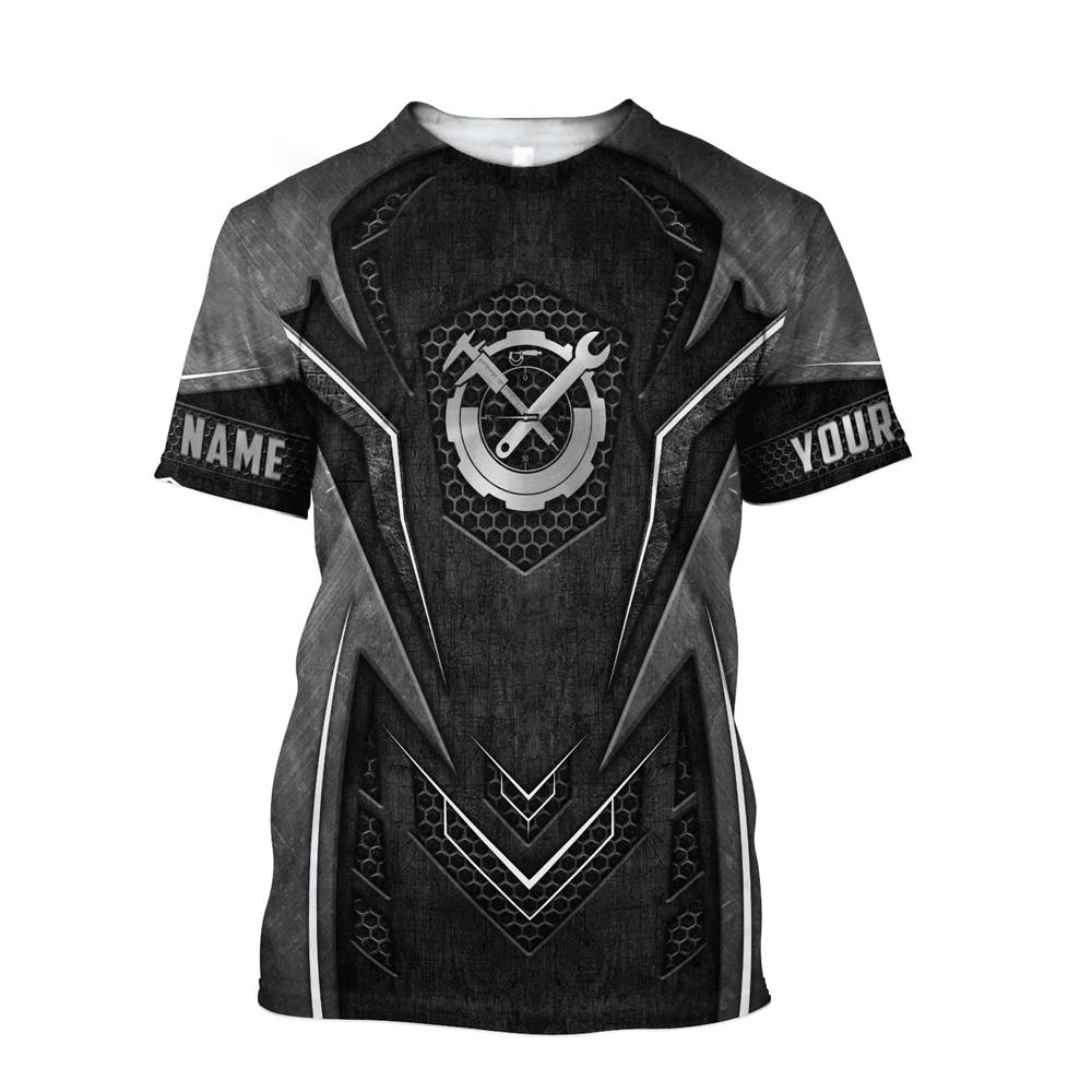 Vintage T-Shirt Mechanic 3D Print Tops 5xl Men T Shirt Summer Clothing Personalized Name Street Casual Sports Oversized Pullover