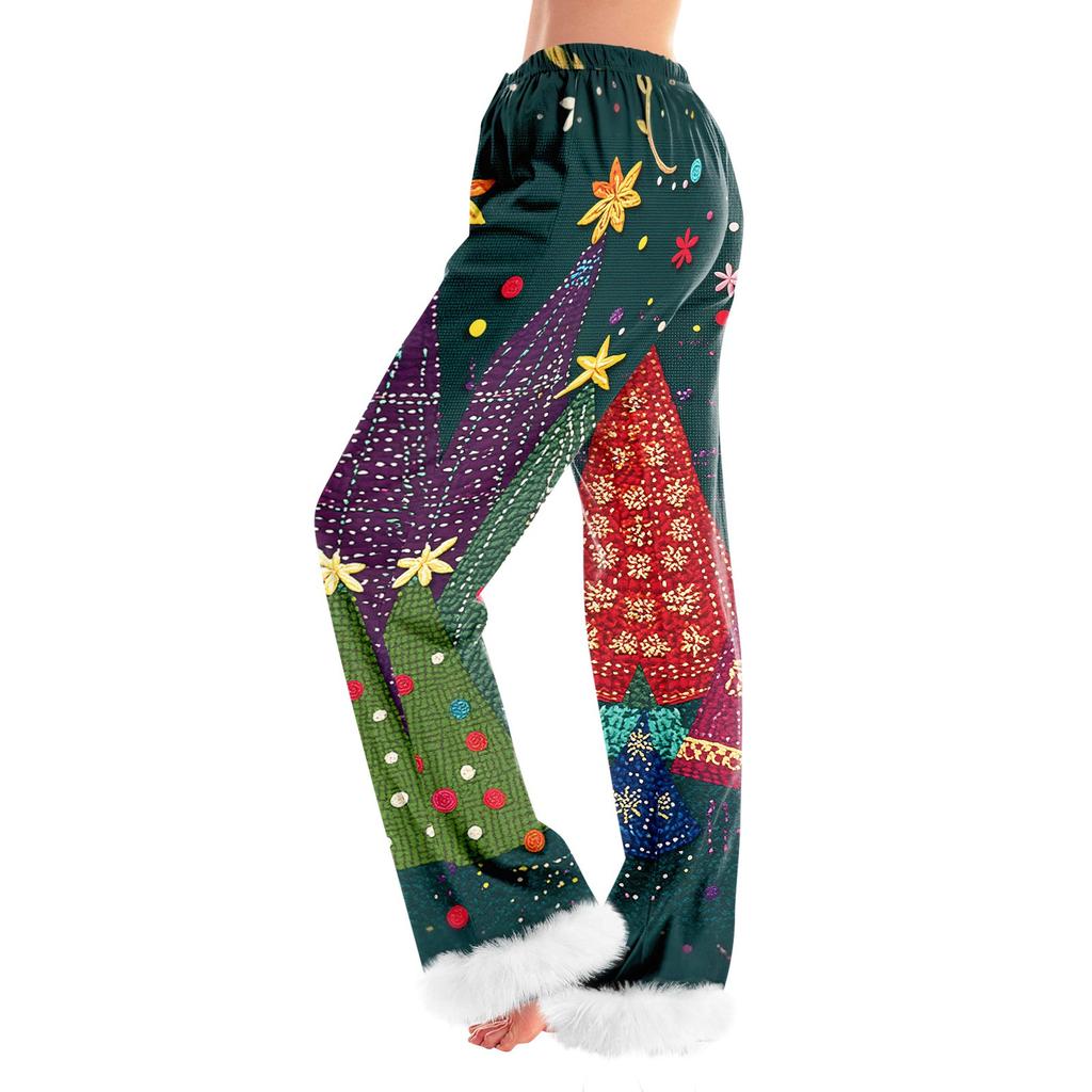 Women's Fashionable Casual Pants, Christmas Tree Print Pants
