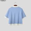 INCERUN Summer Men Lapel Short Sleeve Striped Print Patchwork Button Up Casual Crop Shirts