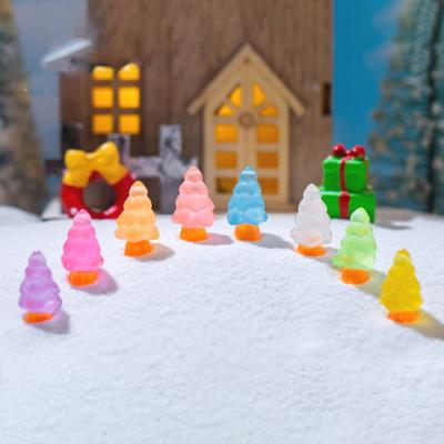 10Pcs Mini Christmas Tree Decoration Glow In The Dark Resin Crafts DIY Dollhouse Snow Garden Desktop Miniature Xmas Tree Ornament Holiday Decor
