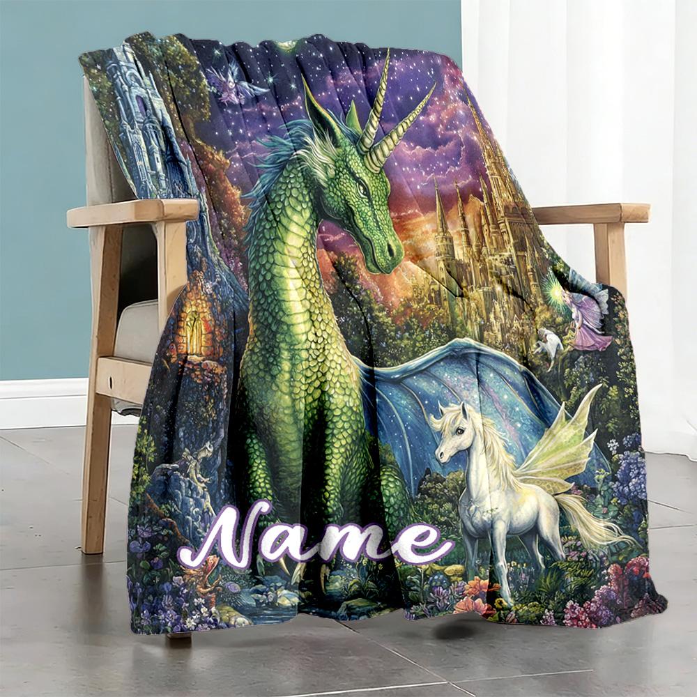 Unicorn World Personalized Name Blanket Throw Personalized Blanket Soft Warm Cozy for Nap Livingroom Home Decor Couch Ideal for All Seasons
