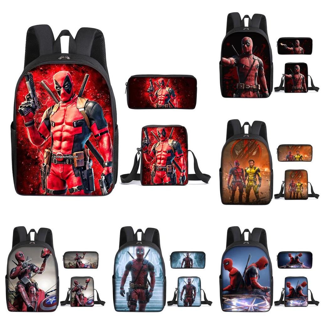 Deadpool 3pcs Student School Bag Backpack Lunch Bags Pencil Case Gifts Kids