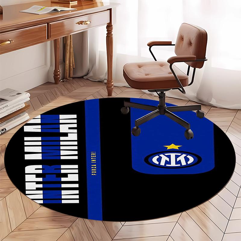 Tappeto Rotondo Stampato Inter Milan Tappeto per Sedia Tappeto per Area Tappeto per Ingresso Zerbini, per Sedia da Ufficio Soggiorno Camera da Letto Cucina.