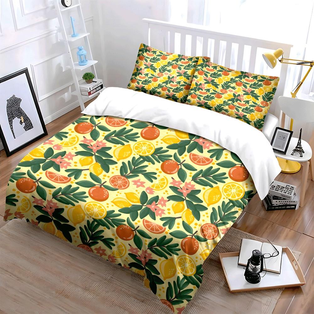 Citrus Pattern Three-Piece Set for Decor Exquisite Three-piece Bedding Set Gift for Kids and Adults