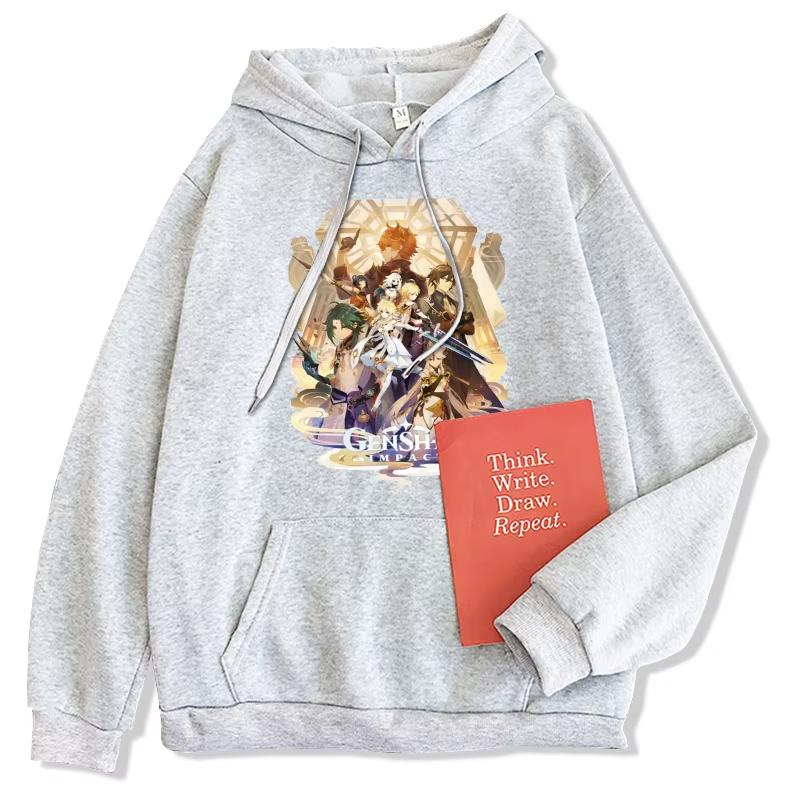 Anime Genshin Impact Hoodies Xiao/Zhong Li Friends Men Loose Pullover Casual Harajuku Streetwear Unisex Winter Black Sweatshirts