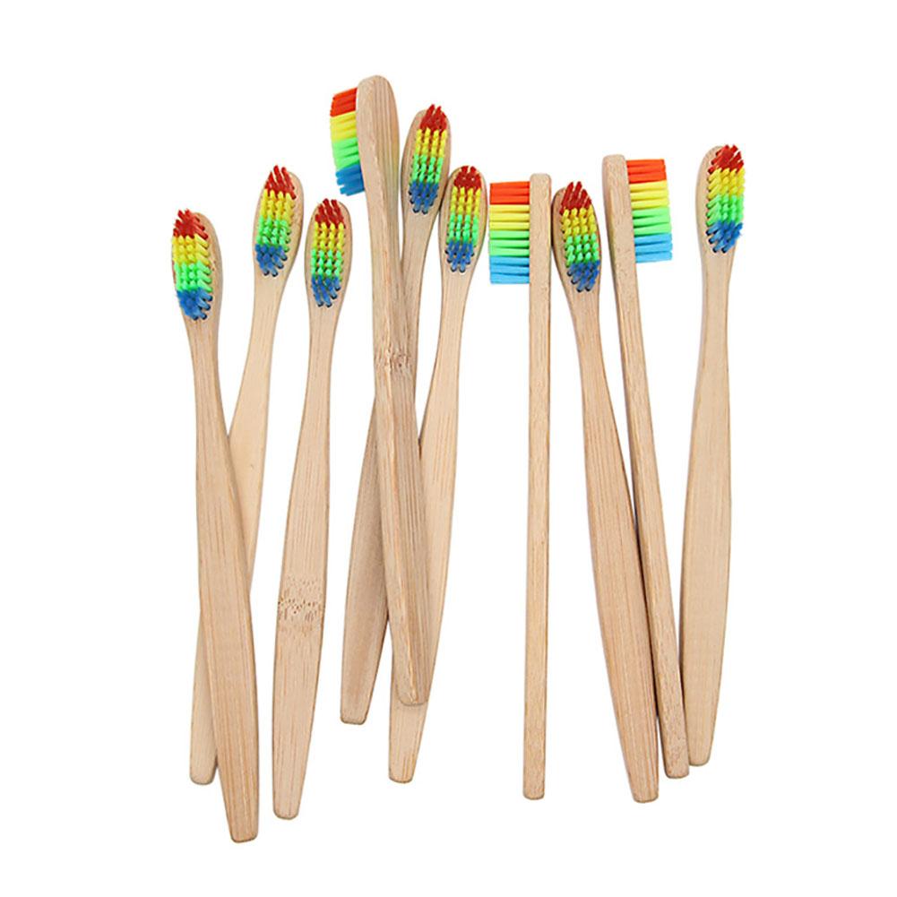 4 6 10PCS Rainbow Colored Double Core Bristles Eco Friendly Bamboo Toothbrush
