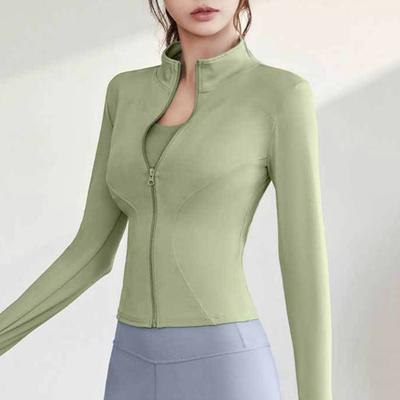 Damen-Sportoberteil, Stehkragen, Reißverschluss, Strickjacke, Schweißabsorption, weich, atmungsaktiv, dünn, elastisch, schmale Passform, lange Ärmel, schnell trocknend, zum Joggen