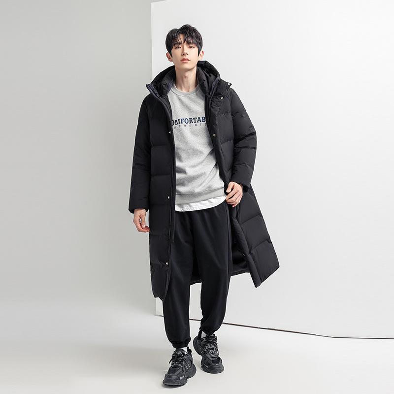 

Winter new men s Korean version solid color mid-length hooded warm white duck down jacket stylish couple jacket M