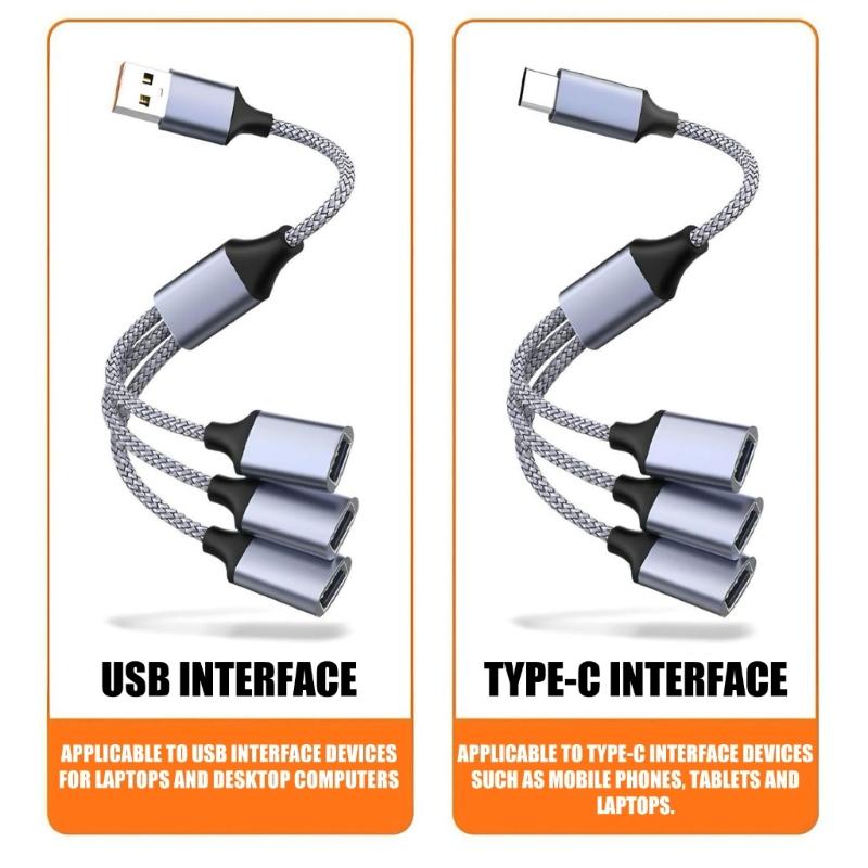 USB 2.0 Extension Cable 1 Male to 3 Female Adapter for Multiple Devices Data Transfer with Metal Housing and 30cm Length