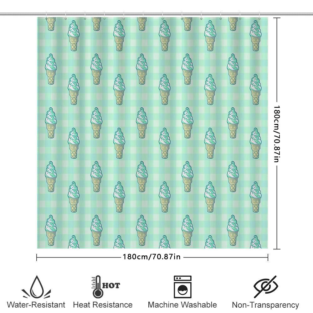Cute Ice Cream Shower Curtain Set Waterproof Bathroom Decor Cartoon Vanilla Cone Pattern Fabric Backdrop Washable Liner
