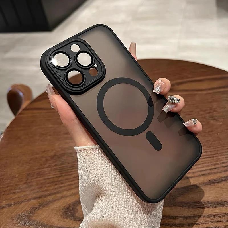 Luxury Magsafe Matte Transparent Phone Case For iPhone 11 12 13 14 15 16 Pro Max Plus Magnetic Clear Bumper Cases Cover