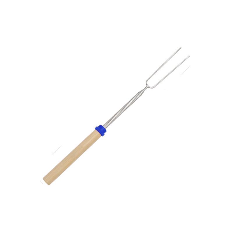 Stainless Steel Telescopic BBQ Fork with Wooden Handle - U-shaped Skewer for Hot Dogs