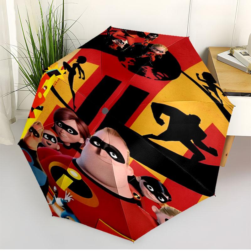Incredibles Print Automatic Open Close Umbrella, Portable Foldable Umbrella, for Outdoor Commute Camping Trip, Ideal Birthday Gift