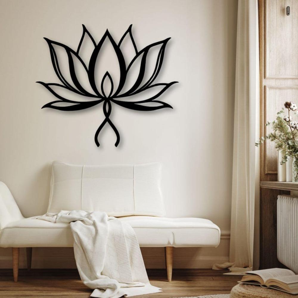 Lotus Metal Wall Art Minimalist Flower Silhouette Yoga Decor Spiritual Home Zen Mandala Inspired