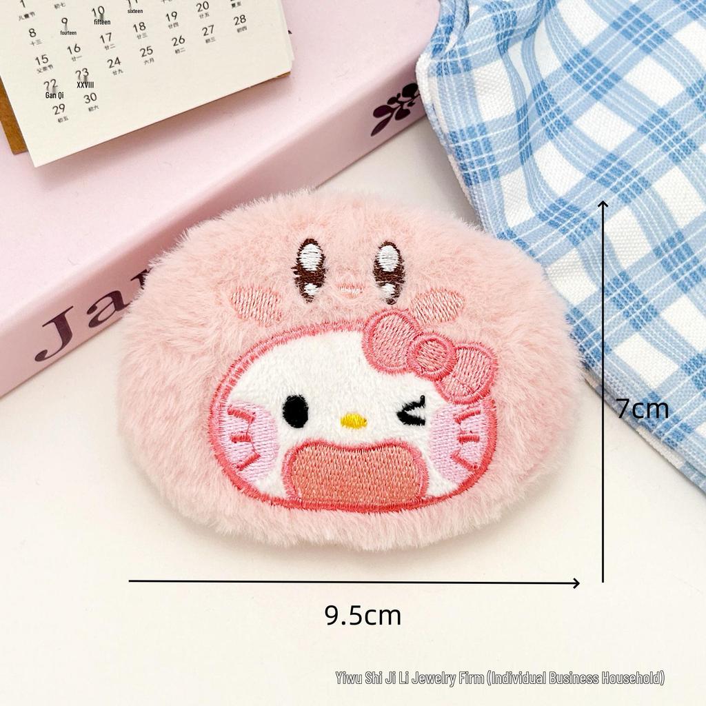 Cartoon Heart Kitten Doll Pendant with Apple, Strawberry, and Bear Brooch Decor.