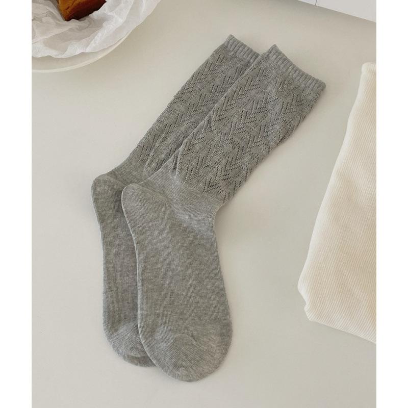 

Женские осенние повседневные универсальные однотонные полые носки-гольфы из хлопка 1 pair серый