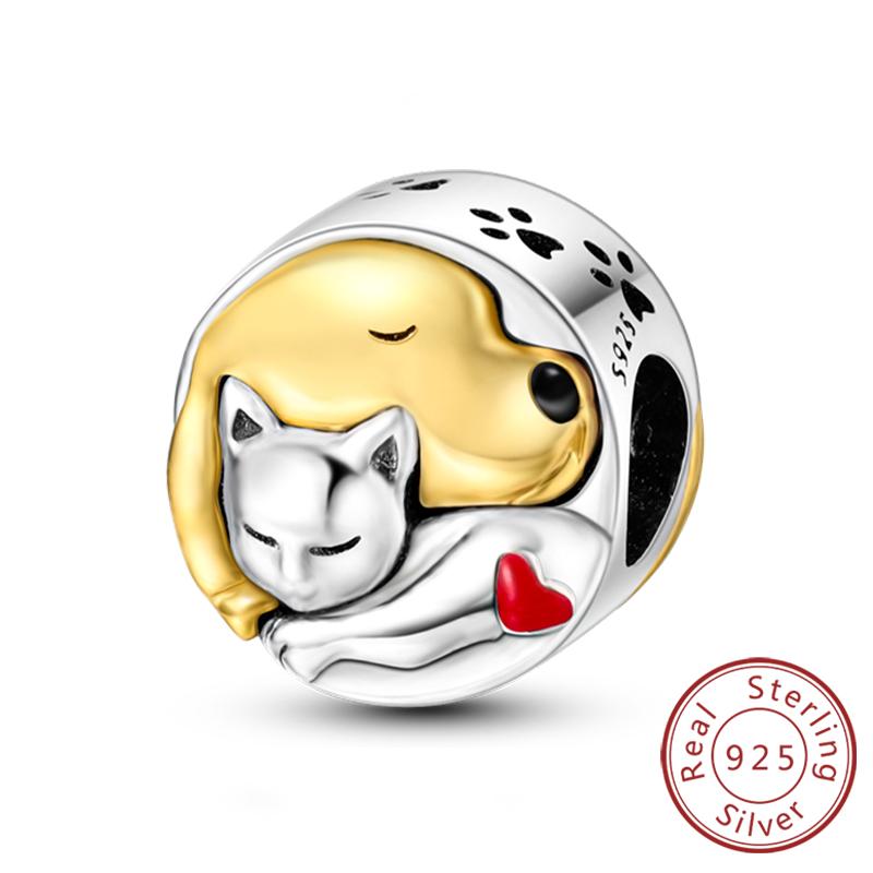 Original Charms Beads Copper Golden Bow Leopard Cat Dog Sunflower Beads Fit Pendant Bracelet Women Jewelry Gift