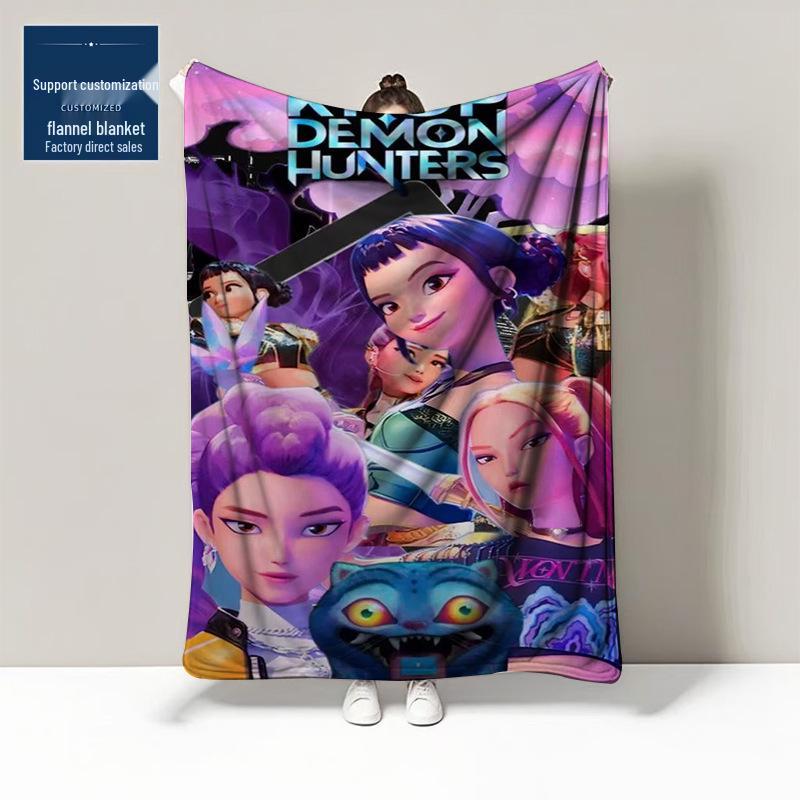 K-POP Demon Hunter Team Flannel Blanket – Custom Pattern Air Conditioning & Leg Cover Blanket