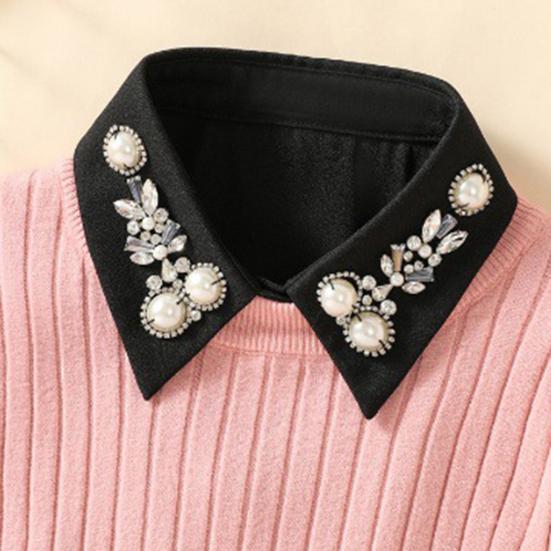 Fake Collar Shirt Rhinestones Faux Pearl Detachable Adjustable Embellished Tops Half Shirt Collar Formal Event Collar