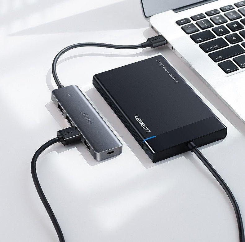 Ugreen 4-Port USB 3.2 Gen 1 Hub with Micro USB Power, Gray - Model CM219 50985