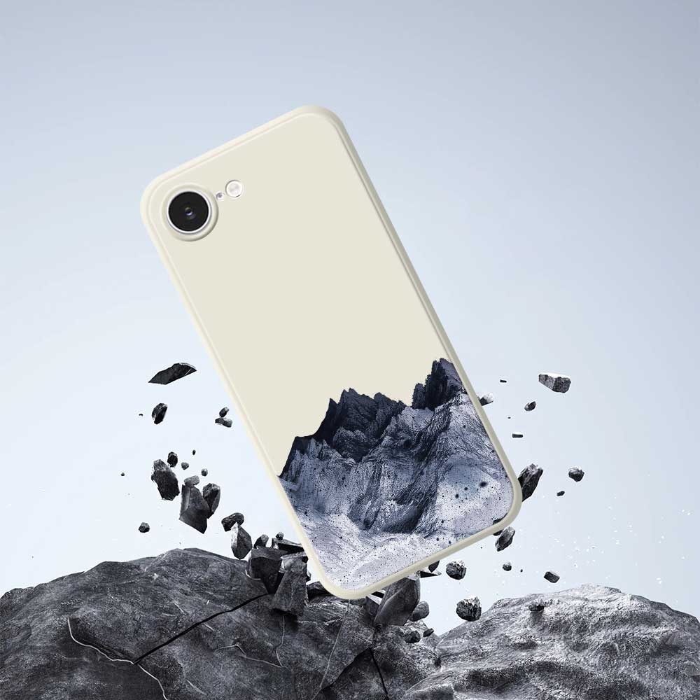 For iPhone 16e Case Black Mountain Pattern Printing Straight Edge TPU Phone Back Cover