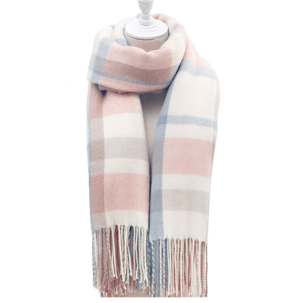Cold-proof Classic Plaid Scarf Soft Long Neckscarf with Tassel Large Knitted Wool Scarf  Men