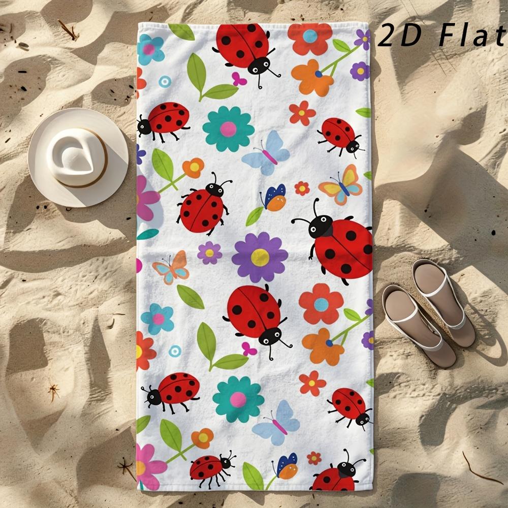 Cute Aesthetic Ladybug Beach Towel 1Pc Microfiber 2D Flat Printed Sandproof Waterproof Picnic Mat Swim Bath Towel
