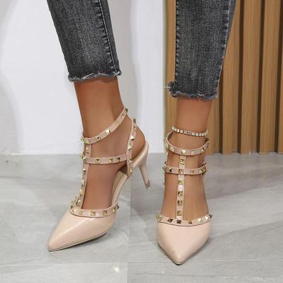 Pantofi de damă de modă cu nituri Sandale de vară pentru femei groase cu pantofi cu toc înalt pantofi cu toc ascuțit pantofi sexy de club de noapte