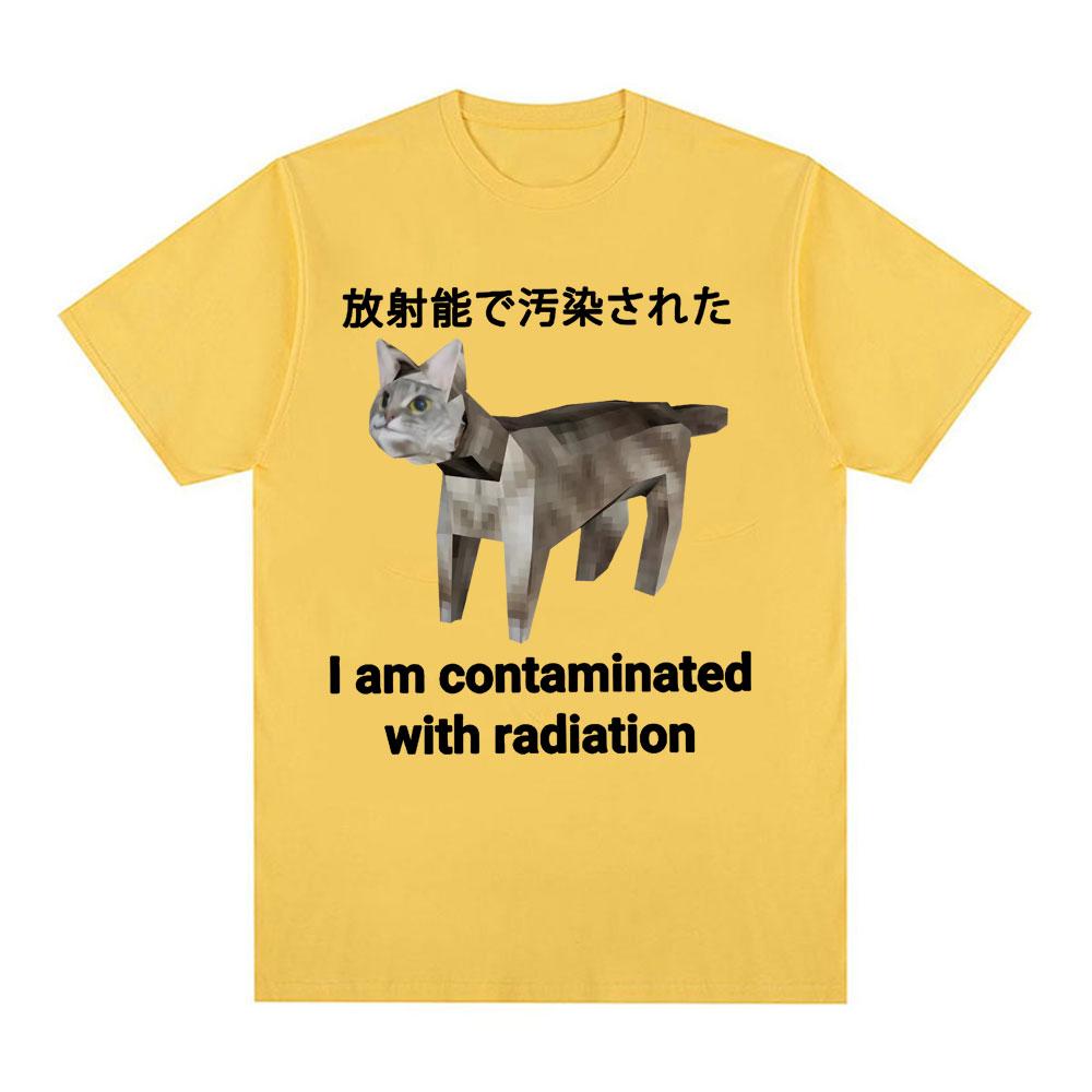 Ich bin radioaktiv verseucht – Lustiges japanisches Katzen-Meme-T-Shirt für Damen und Herren – Modisch, lässig, humorvoll – Kurzarm – 100 % Baumwolle