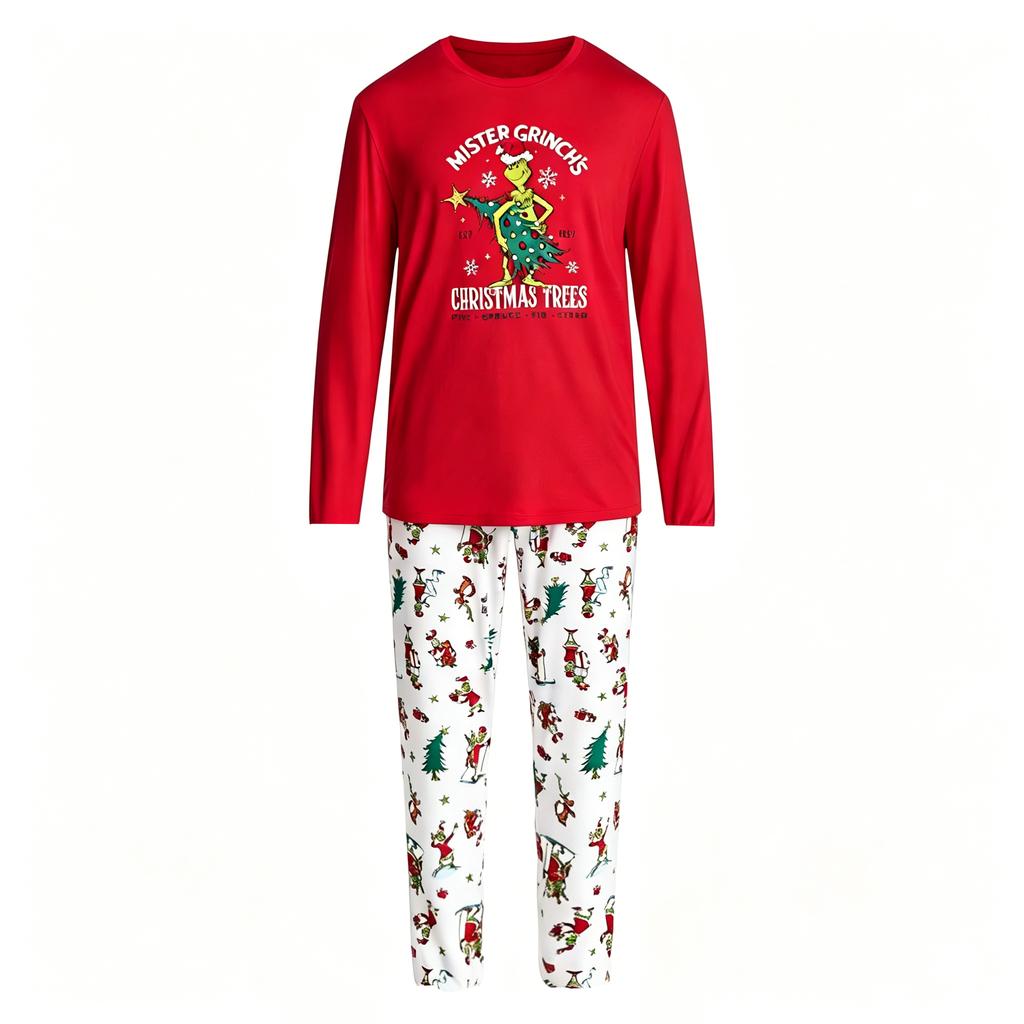 Parent-Child Matching Pajama Set, Long Sleeve Top and Straight Leg Pants, Printed Home Loungewear