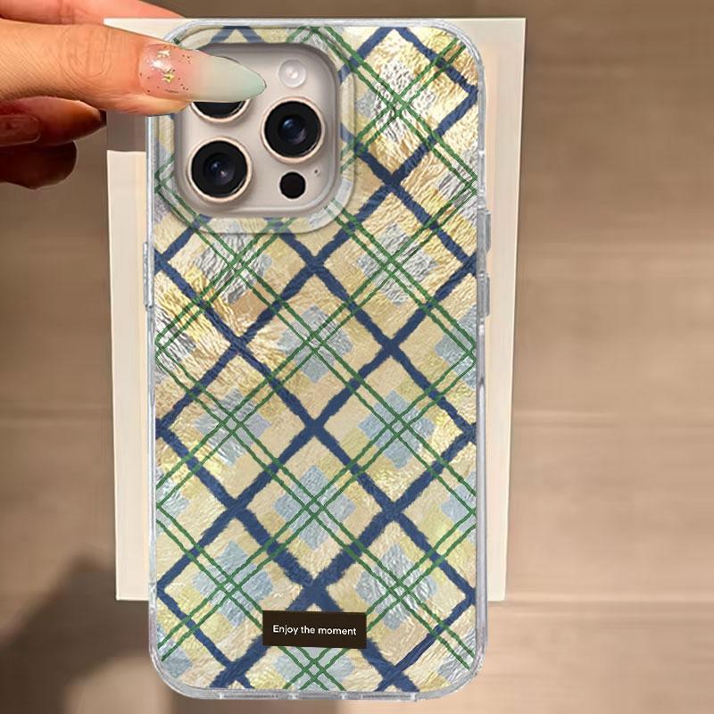 Case For iPhone 16 15 13 Plus Pro Max 7 14 Pro 5G Phone Cover Pink Grid Pattern For iPhone 16e Protective Silicone TPU Back Bags