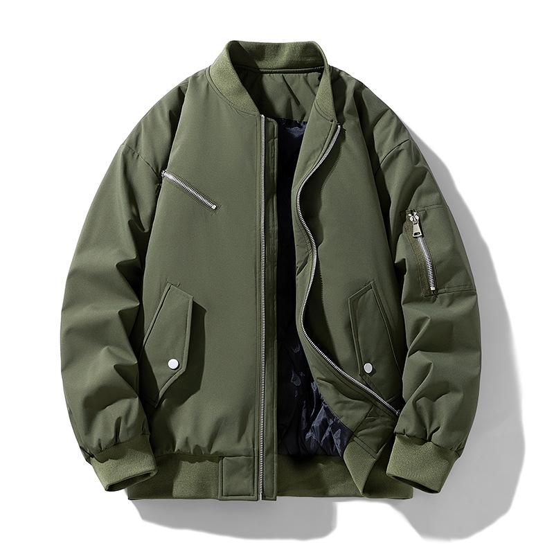 Unisex American Style Autumn/Winter Baseball Collar Flight Jacket, Thick Cotton Padded, Trendy Brand, Plus Size Outerwear.