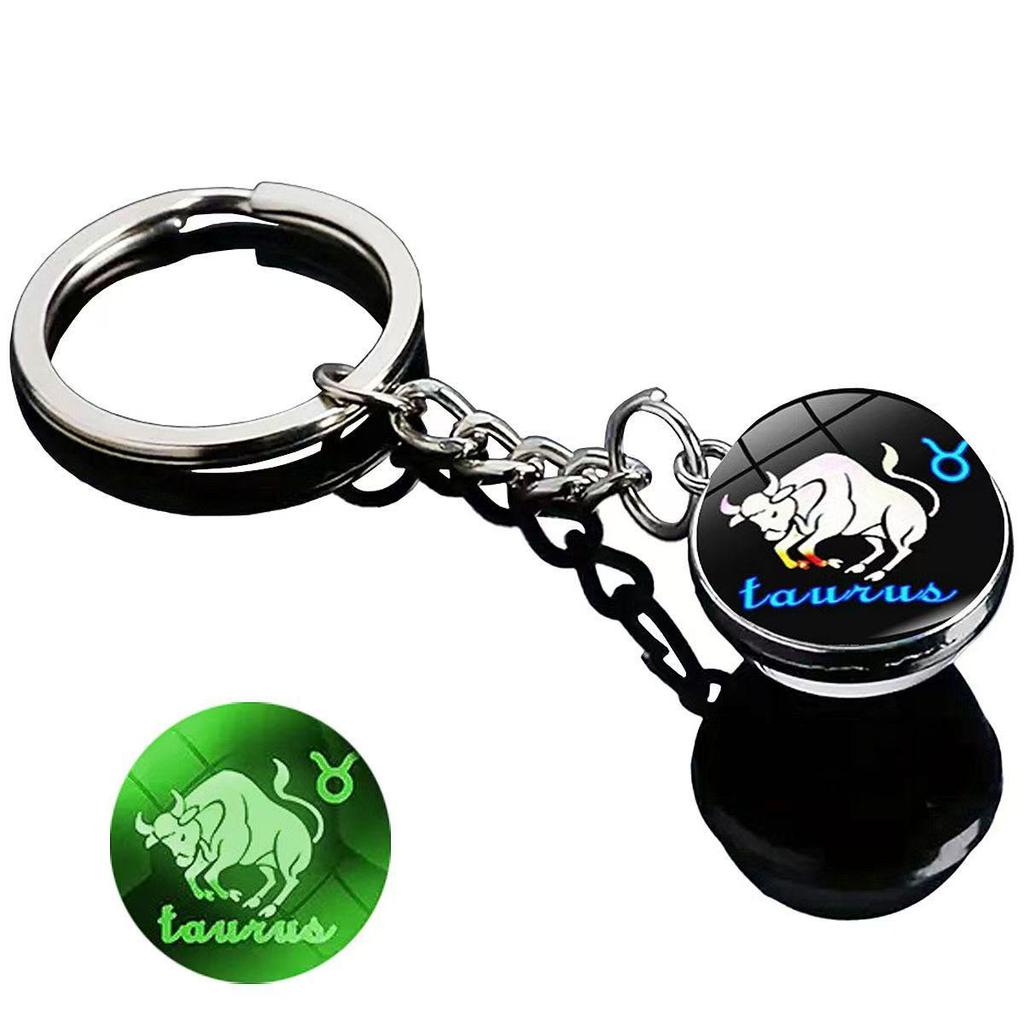 Kulatý svítící krystal zvěrokruhu Keychain - Panna & Lev