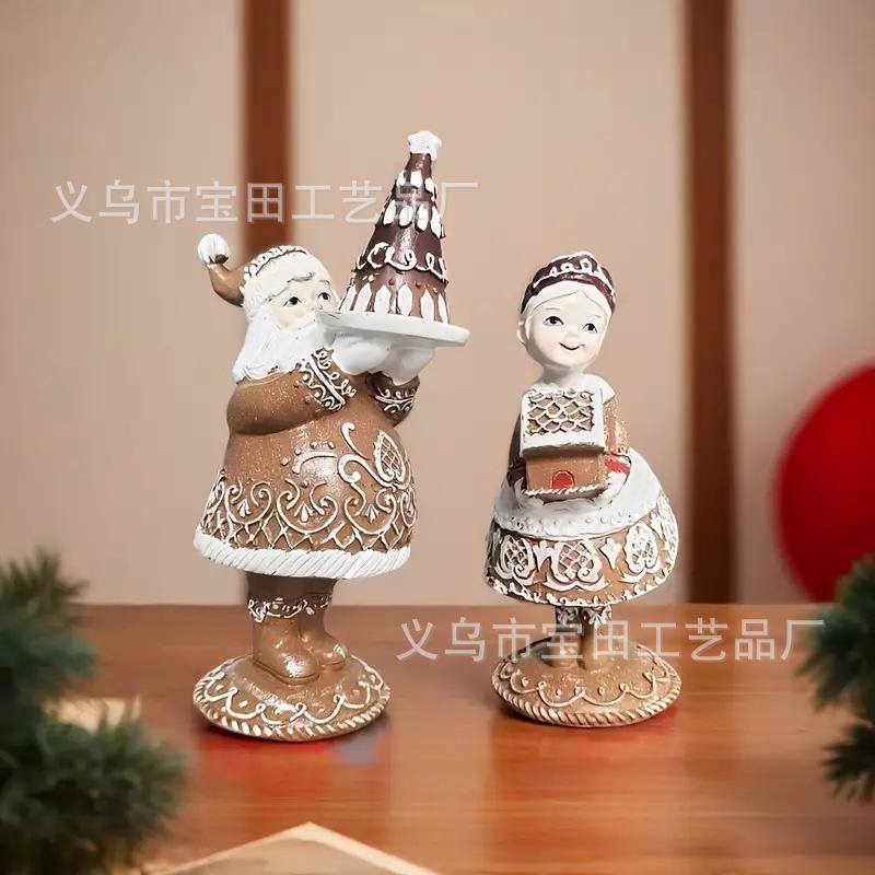 New Outdoor Christmas Couple Santa Claus Statue Ornament Gifts Resin Crafts Ornament