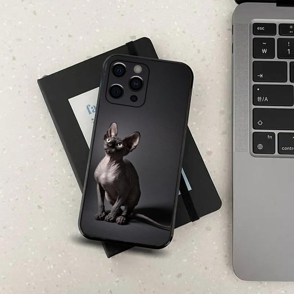 Pet Sphynx Sphinx Cat Phone Case For Apple iPhone 15,14,13,12,11,Pro,X,XS,Max,XR,Plus,Mini Soft Black Cover