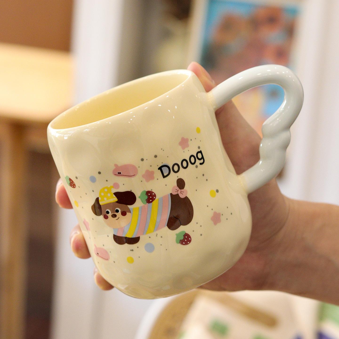 Dackel Keramiktasse Deckel Löffel Süße Tasse Hochwertig aussehende Tasse Frühstück Kaffeetasse Geschenk Wasserbecher Souvenir 420ML.