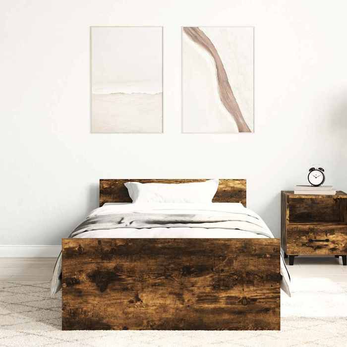 VidaXL Cadre de lit chêne fumé 90x190 cm bois d'ingénierie 835943