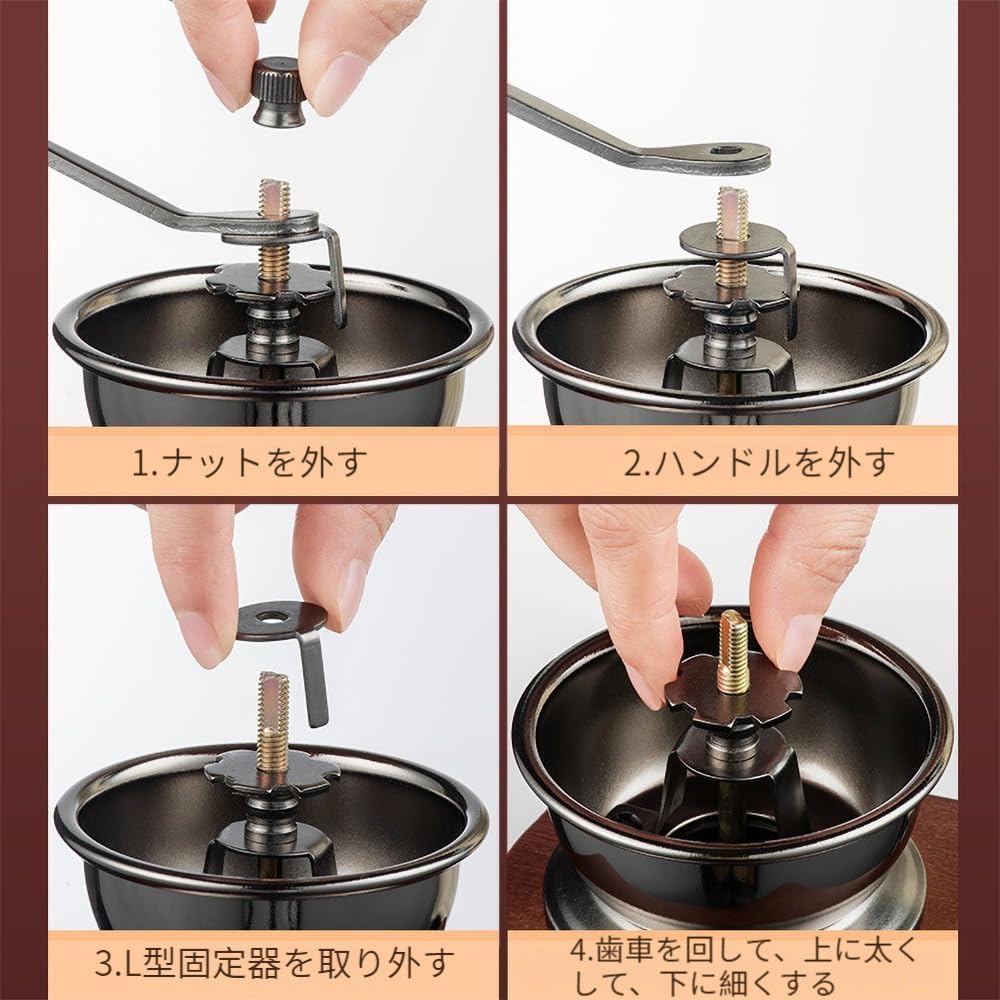 Wooden Hand Coffee Grinder, Manual, Portable, with Ceramic Burrs, Includes 304 Steel Spoon and Brush, Small, Lightweight, Easy to Carry, Easy to Clean