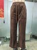 2026 Spring Elastic High Waist Lace-Up Corduroy Pants, Wide-Leg, with Pockets, Casual Long Trousers.