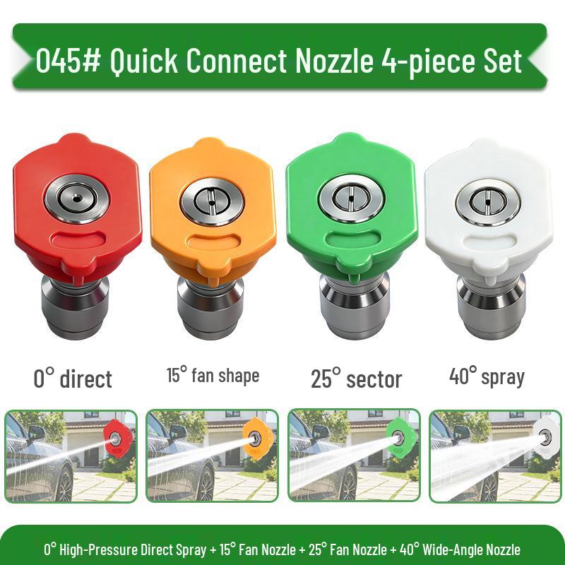 1/4 Quick Connect Colored Fan-Shaped High-Pressure Washer Nozzle with Stainless Steel and Rubber Sleeve