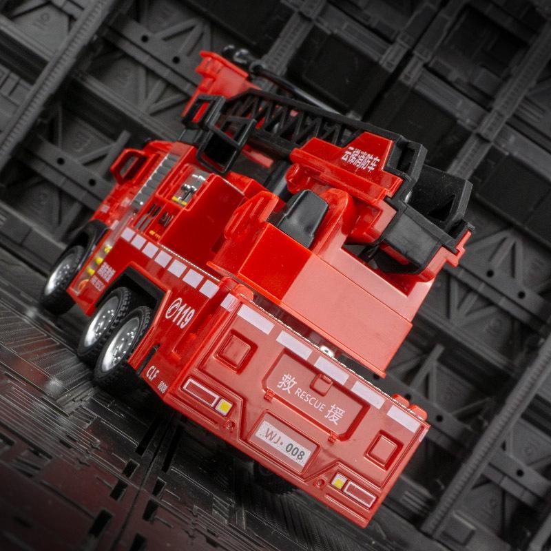 Car Cube 6207A Simulační hračka hasičského žebříku s ozdobami, zvukem, světlem a natahovacím mechanismem pro děti