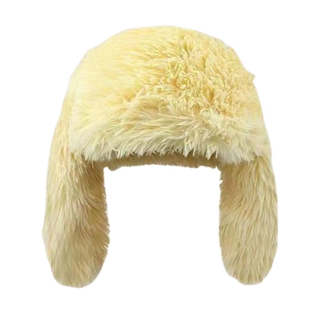 Faux Fur Plush Winter Hat Ear Protection Balaclava Cap Y2k Fashion Rabbit Ear Hat  Halloween Party