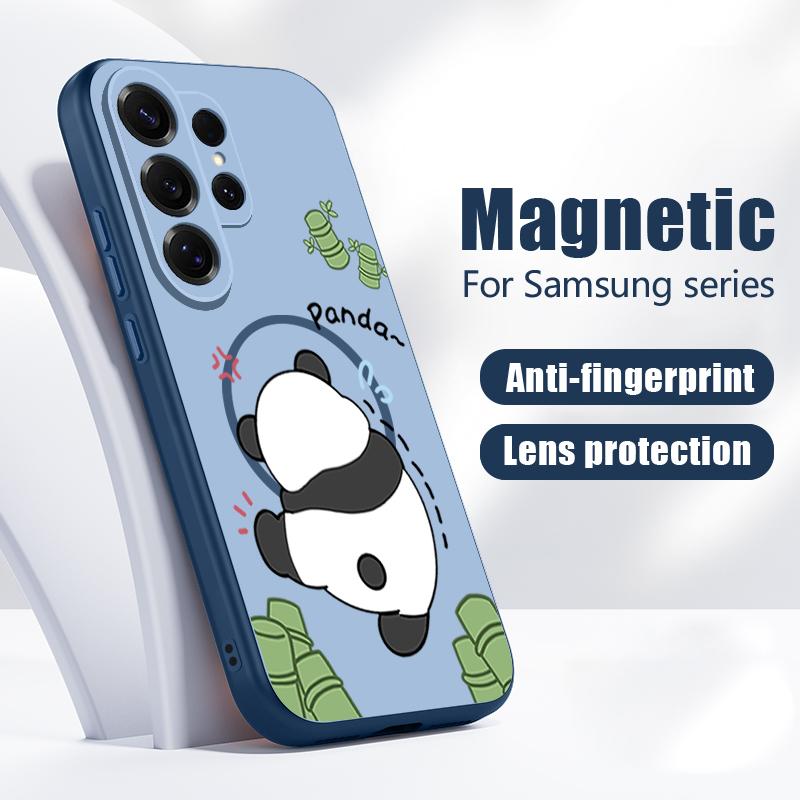Magnetic For Magsafe Case For Samsung Galaxy S26 Ultra S25 Edge S24 Plus S23 FE S22 A17 A54 A55 A56 A57 5G Lovely Baby Panda Pattern Cover