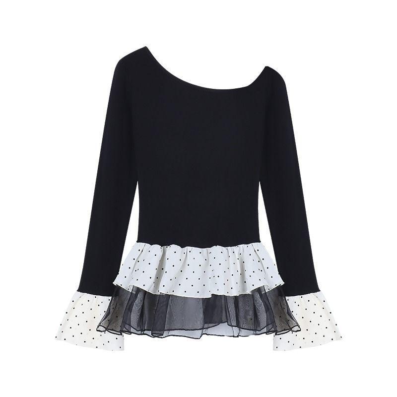 Women's Gray Slim-Fit Off-Shoulder Fur Collar Long-Sleeve Top for Autumn/Winter
