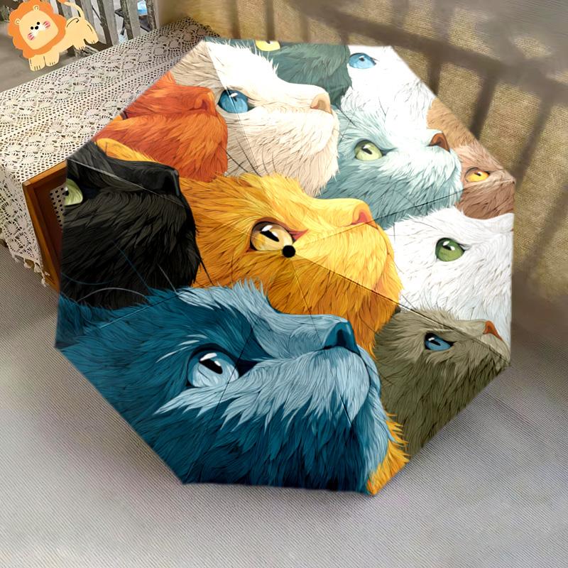 1 PC Automatic Folding Umbrella - Colorful Cats Pattern, Portable & Foldable Design with 8 Ribs, Christmas Birthday Gifts
