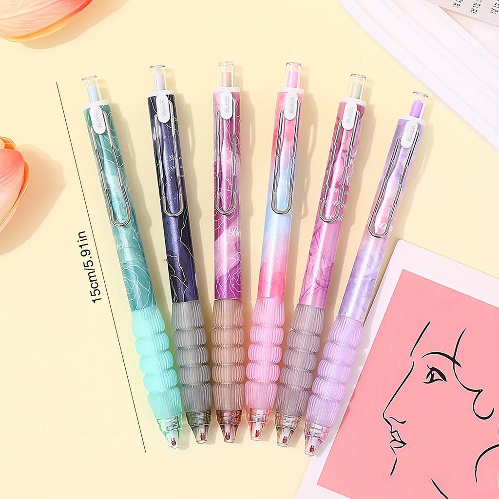 Superweicher Griff 6er Pack Gelstifte - 0,5mm Schwarze Tinte Ausziehbarer Kugelschreiber im Schmetterlings-Geschenkbox-Stil für Männer Frauen - Bürostifte für den Muttertag