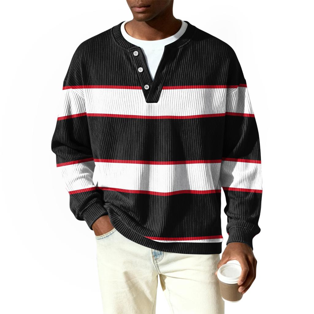Men's Button-Down Collar Long-Sleeve Ribbed Knit Pullover