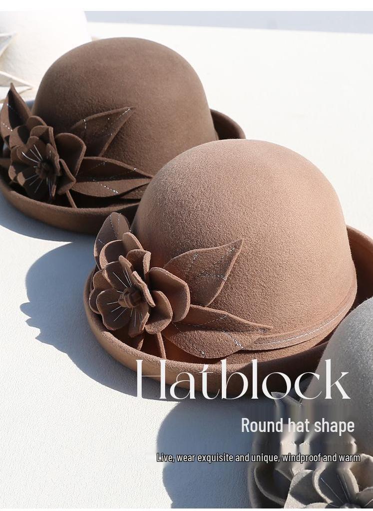 Women's Retro Wool Felt Bucket Hat - Elegant Folded Brim for Autumn/Winter