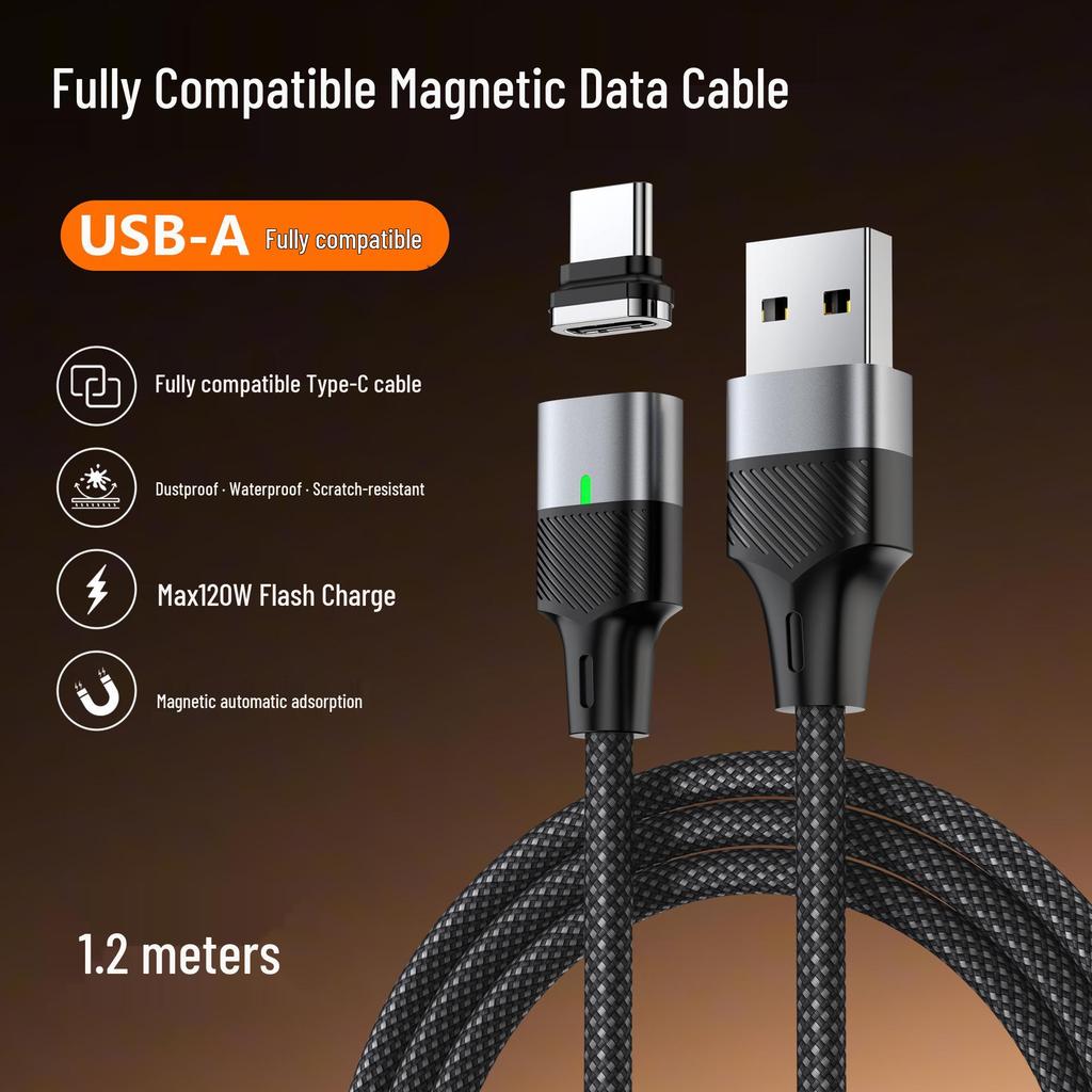 PD240W Multifunctional Magnetic Type-C Charging Cable for Apple, Huawei, Laptop & Phone